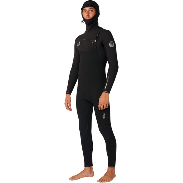 2027 Rip Curl Da Uomo Elasto 5/4mm Chest Zip Con Cappuccio Muta 18UMFS - Black